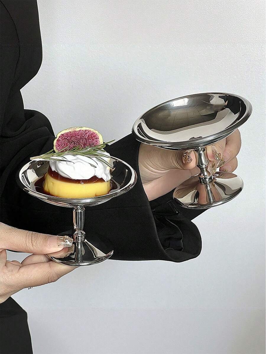 1 件不锈钢高脚杯式甜点杯、布丁碗、冰淇淋碗、摄影道具、影响者风格 - 銀色 - 查看 1