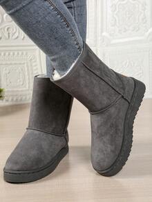 1 Pair Thick Plush Tall Boots, Thick Sole Versatile Women Slip-On Mid-Calf Boots - Grey - View 4
