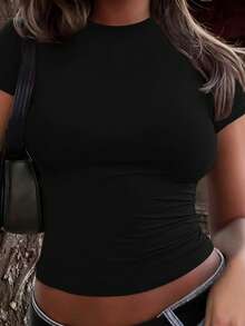 Vaiaye Women's Casual Solid Color Short Sleeve Christmas T-Shirt