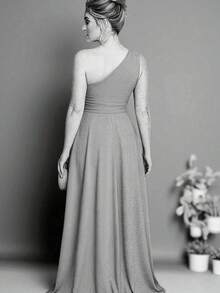 Cheap Long Dress For Bridesmaid, Dull Mule In Fluted Color With Tie In The Same Color For Groomsman - Rusty Rose - View 2