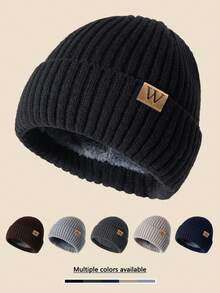 1 件 GOD 标志无檐小帽，纯色针织保暖羊毛帽，柔软舒适，简约设计，适合寒冷天气秋季穿着