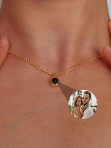 Customized Photo Projection Necklace, Stainless Steel Personalized Memorial Jewelry With Embedded Photo, Elegant & Minimalist Design, Ideal Gift For Girlfriend, Wife, Best Friend, Suitable For Daily Wear, Birthday, Anniversary, Party, Graduation, Wedding, Valentine's Day, Mother's Day, New Year, Christmas - Multicolor - View 6