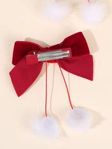 2PCS Bow Hair Clip For Girls, White Fur Ball Tassel Hair Bows Duckbill Clip For Children's Hair Accessories, Suitable For Giving Gifts In Autumn&Winter And New Year Hair Accessories - Multicolor - View 5