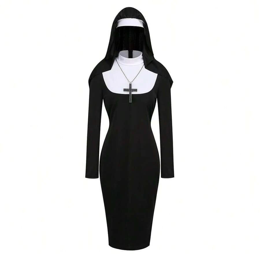 Colorful House Women Nun Costume Set Adult Traditional Nun Outfit Dress Halloween Cosplay Costume{"Size_name":"Small","Color_name":"Slim"} - 苗條的 - 查看 1