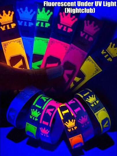 100 piezas Pulseras de neón VIP para eventos, pulseras de papel impermeables VIP, pulseras VIP, pulseras ligeras para eventos para fiestas, clubes, parques, conciertos y festivales