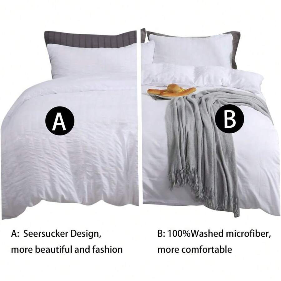 Funda de edredón texturizada, material de microfibra lavada, con textura de hilo de burbuja, funda de edredón blanca extra grande (104 x 90 pulgadas), conjunto de 3 piezas (1 funda de edredón + 2 fundas de almohada) - Amarillo - Ver 1