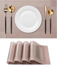 Washable Vinyl Placemats Set Of 4 For Indoor/Outdoor Use - B-four-corner-khaki - View 12