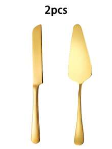 1pc/2pcs Stainless Steel Shovel,Jam Spatula,Bread Slicer,Pizza Spatula,Steak Cutter,Premium Cake Cutting Set,Exquisite Knife And Toothed Shovel,Gold-Plated Stainless Steel Cake Shovel,Household Triangle Belt Tooth Shovel - Multicolor - View 13