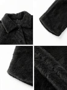 Cardigan à manches longues rétro pour femmes, veste en fausse fourrure marron, convient pour Noël et le port quotidien - Noir - Voir 11