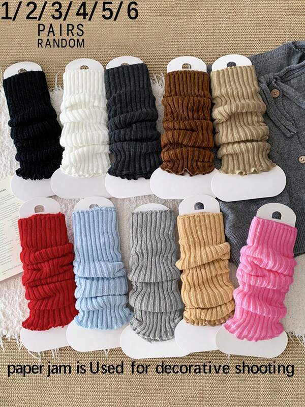 1/2/3/4/5/6 Pairs Women Thick Warm Cute Cartoon Fashion JK Style Knee High Leg Warmers (Shipped Without Card), Autumn/Winter