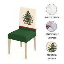 1pc/Set, Pine Tree, Green, Christmas Milk Silk Stretch Chair Cover, Linen Square Tablecloth, Seasonal Kitchen Dining Table Decor, Party Decoration Set, Christmas Home Decor - Multicolor - View 5