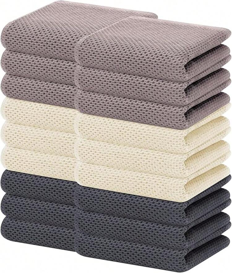 Homaxy 100% Cotton Waffle Weave Kitchen Dish Cloths, Ultra Soft Absorbent Quick Drying Dish Towels, 12 X 12 Inches, 6-Pack, Dark Grey - Mixed Color - 查看 2
