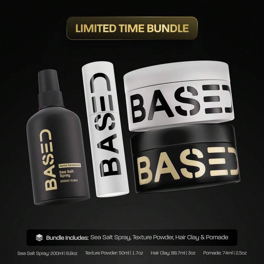 BASED Ultimate Straight/Wavy Hair Styling Bundle | Texture Powder, Clay, Pomade, Sea Salt | BASED Bodyworks | Premium - 1 - View 1