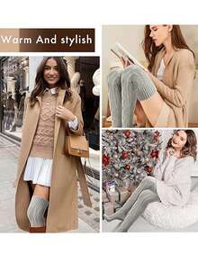 1 pieza Calcetines por encima de la rodilla de unicolor para otoño e invierno, gruesos y cálidos, súper cómodos, con diseño de felpa, calcetines con un fuerte envolvente, adecuados para salidas diarias y ocio en el hogar. Regalos para padres y otros familiares y amigos en Halloween.