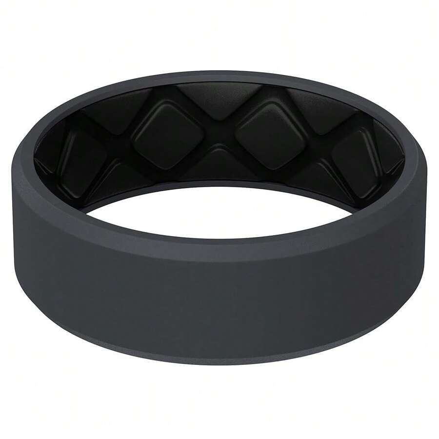 Egnaro Men's Silicone Rings, 7.5mm Wide 2.5mm Thick Rubber Bands For Him, Ergonomic Beveled Edge Two Tone Waterproof Workout Accessories{Inchcolor_nameinch:InchSETC3-BlackGray/Blackinch,Inchsize_nameinch:Inch14.5-15inch} - SETC3-黑色灰/黑色 - 查看 1