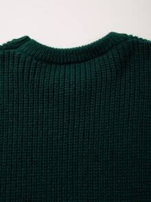 Jersey de punto texturizado casual y ligero, diseño minimalista, corte holgado con cuello redondo, apto para otoño/invierno, unisex - Verde Oscuro - Ver 9