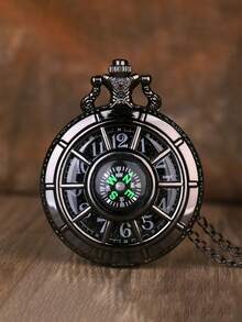 Steampunk Plain Pocket Watch, Black Quartz Necklace Pocket Watches Chain For Men And Women, Birthday, Wedding And Anniversary Gifts