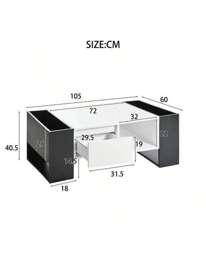 Moderne Coffee Tafel 105 60 40.5 Cm Zwart Wit High Gloss Surface, Drawer Open Compartments view 5