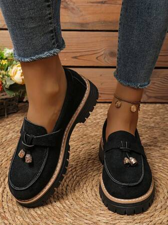 Mocassins à semelle épaisse pour femmes grandes tailles, Nouvelles chaussures Oxford noires 2025, Chaussures plates de style britannique, Chaussures de travail confortables à semelle souple