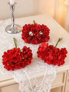 1/5/250 bông hoa giả, hoa cẩm chướng và hoa hồng mini, hoa giả trang trí cho mùa xuân/thu, ngày Valentine, bó hoa cưới, bình hoa cưới, trang trí nhà cửa, ngày của Mẹ, ngày của Cha, đồ dùng tiệc tùng, trang trí sân vườn ngoài trời. *Có thể có sự khác biệt nhỏ về màu sắc do điều kiện ánh sáng và màn hình* - Đỏ - Xem 5
