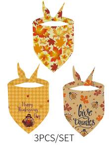 3Pcs Pet Bandanas, Thanksgiving Day Dog Bandana Triangle Bibs Scarf Washable Neck Decor For Dogs Cats Pet