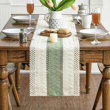 1pc Bohemian Style Tablecloth, Home Dining Table Decor Table Runner, Farmhouse Vintage Tablecloth Decor, Suitable For Living Room, Holidays, Bridal Shower Gifts - Green - View 3