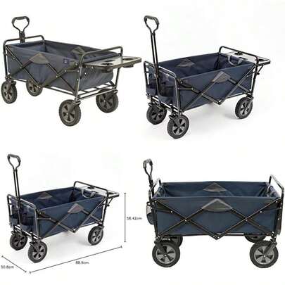 Sports - Marco de Acero Resistente Plegable Plegable de 150 Libras de Capacidad para jardín Aire última intervensión, Carro utilitario para Patio con Mesa y portavasos, Color Negro(Azul)