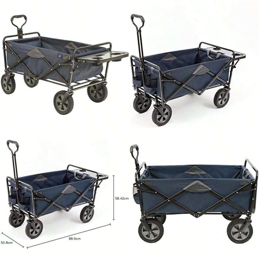 Sports - Marco de Acero Resistente Plegable Plegable de 150 Libras de Capacidad para jardín Aire última intervensión, Carro utilitario para Patio con Mesa y portavasos, Color Negro(Azul) - Tipo 2 - Ver 1
