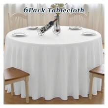 Round Tablecloth,6 Pack 132inch Stain And Wrinkle Resistant Polyester Table Cloth,Decorative Fabric Table Cover For Kitchen,Dinning,Party,Wedding RoundWhite - Multicolor 759 - View 4
