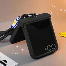 Luxury Minimalist Black Phone Case With Floral Lanyard, Compatible With Samsung Galaxy ZFlip7 Z Flip6 ZFlip 5 Zflip6 Zflip5, Shock-Resistant Back Cover, Also Compatible With Motorola Phone Cases - 黑色 - 查看 3