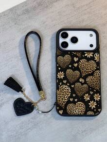 1pc New Fashionable Personalized Heart-Shaped Leopard Print Waterproof Anti-Fall Anti-Slip High-Quality Soft Textured Leather Phone Case + Stylish Heart-Shaped Faux Leather Lanyard Strap, Compatible With Apple, Phones, Great Gift For Friends, Family, Couples, Birthday, Holidays - Multicolor - View 2