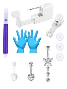 CIZME Bộ dụng cụ xỏ khuyên rốn Súng xỏ khuyên rốn, 3 khuyên rốn, Găng tay, Bút đánh dấu & Kẹp hỗ trợ, Đĩa dùng một lần, Bộ dụng cụ xỏ khuyên rốn nhiều kiểu dáng Bộ dụng cụ xỏ khuyên rốn dạng khuyên - Nhiều màu - Xem 14