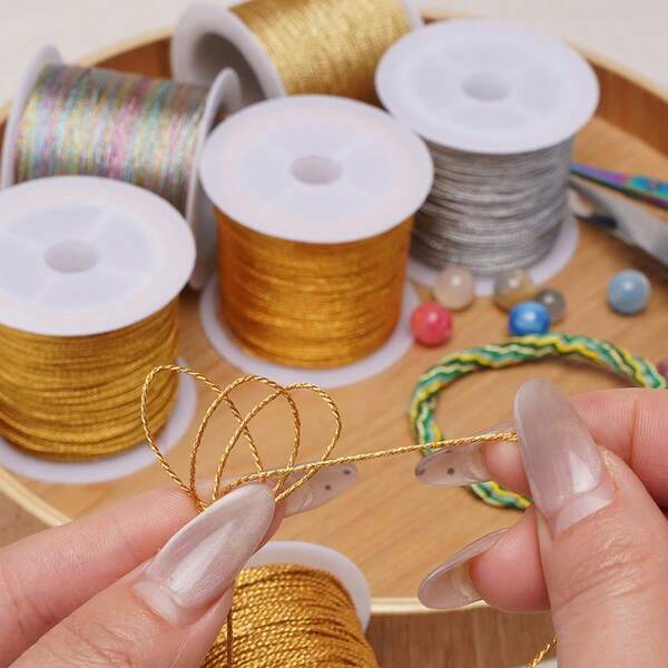 0.2-1mm 15-100M Nylon Braided Rope Golden,Silvery,Retro Colorful Non Elastic Beaded Rope,Jewelry Thread Craft String | Suitable For Christmas,3-15 Strands Of Multi Strand Rope,Versatile & Durable Decorative String