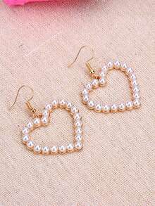 Faux Pearl Heart Drop Earrings - 白色 - 查看 3
