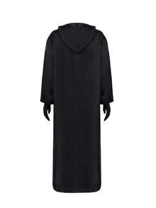 一件黑色连帽斗篷服装，游戏/电影风格，男女通用，含黑色手套