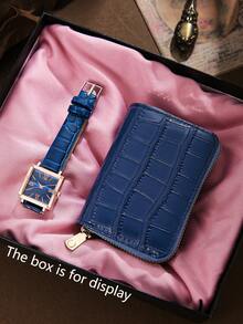 2 件女士经典时尚优雅奢华优雅 PU 皮革手表和钱包套装，配套一对，适合日常佩戴，校园必备，圣诞节、万圣节、生日礼物