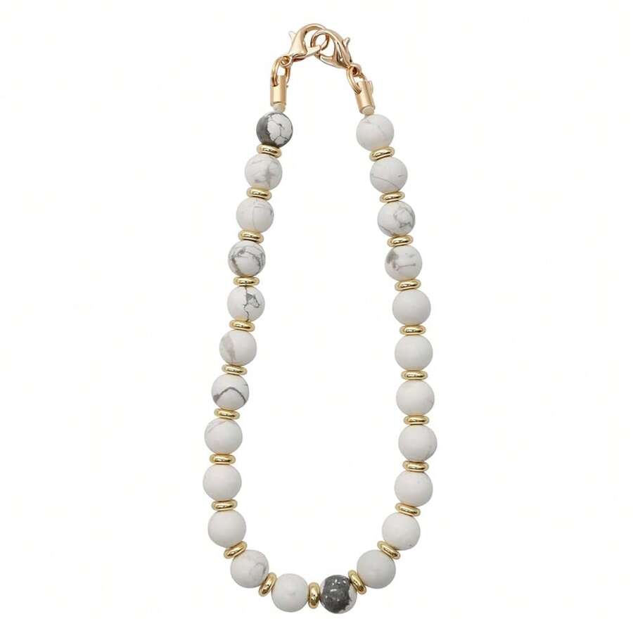 TENOC Marble Beaded Phone Wrist Strap, Cellphone Lanyard With Tether Tab, Hands-Free Phone Chain Wristlet Bracelet Keychain, Marble White{"Color_name":"B-MarbleWhite"} - B-đá cẩm thạch trắng - Xem 1