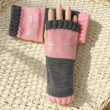 [Winter Gloves] Women's Thermal Winter Gloves - Cute Black Cat Eyes Design, Non-Slip Grip Fingerless Gloves For Cold Weather, Touchscreen Compatible Casual Outfits (Non-Elastic Fit), Winter Gloves, Cold Weather Gear, Playful Embroidery, Durable Fabric, Fashion Enthusiasts, Embroidered Detailing, Warm Material, Fashion Lovers