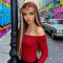 Halloween Christmas 13*4 Lace Front Wigs Straight Wigs With High Quality Synthetic Hair 28inch Highlight Red Wigs And Good Texture - 挑染紅色 - 查看 7