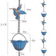 1pc Antique Copper 8.5FT Hummingbird Rain Chain - Metal Garden Decorative Rainwater Diverter Catcher, Functional Outdoor Replacement Downspout Chain For Gutters