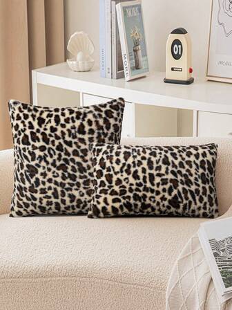 1pc Soft Plush Leopard Print Pillow Cover, Suitable For Bedroom And Living Room, Pillow Insert Not Included