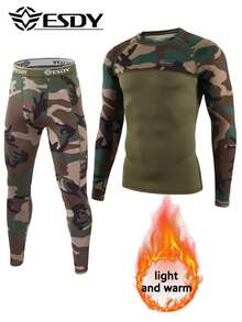 ESDY 1Set Men's Knitted Underwear Set - Winter Men's Outdoor Sports Training Suit - Outdoor Skiing, Hunting, Camping Multi-Functional Base Layer Warm Underwear, Suitable For Spring, Autumn And Winter - Army Green - View 10