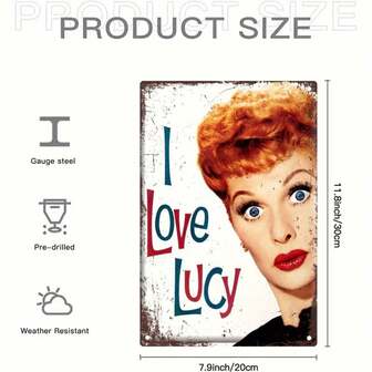 Arte de pared vintage "I Love Lucy" - Póster de comedia clásica con tucán tropical, letrero de metal a prueba de agua y polvo para decoración del hogar, cafetería o restaurante, programa de televisión, festivales navideños, adornos navideños, decoración de dormitorio, perfecto para la decoración de la habitación.