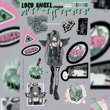 可爱卡通女孩人物贴纸，天使恶魔卡通人物贴纸，多人物卡通设计，自粘装饰贴纸，DIY卡通自粘贴纸，适用于剪贴簿、相册、行李箱/笔记本电脑/滑板/吉他/冰箱/头盔/日历装饰，可作为生日礼物和节日礼物 - 彩色 - 查看 14