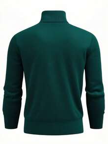 GRDR Men's Crew Neck Long Sleeve Sweater, Versatile Everyday Wear Knitted Pullover - Dark Green - View 3