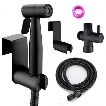 1 Set Modern Stainless Steel Bidet Sprayer, Specifications (G1/2" And G7/8"), With Ceramic Valve, Wall-Mounted, Non-Electric, Includes Hose And Bracket, Suitable For Toilet And Shower, Bathroom Fixture