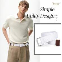 JASGOOD Men Canvas Double Ring Belt Plus Size Men Cloth Casual Belt For Jeans Pants{"Color_name":"SolidWhite","Size_name":"FitsWaistSize28\"-32\""} - 多色9 - 查看 6
