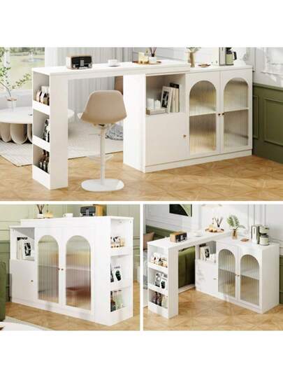 360° Rotating Bar Tafel (Main Body 120 40 97 Cm), Moderne Wit Dining Furniture, Multifunctional Storage Cabinet Glass Door view 4