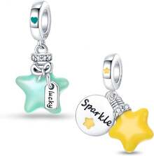 HappyStar 925 Sterling Silver Charms For Bracelets And Necklaces,Combination Dangle Pendants Beads Charms Jewelry Gift For Couples Sisters.(With Spacer Beads) - 2PS Star Charms - Xem 12