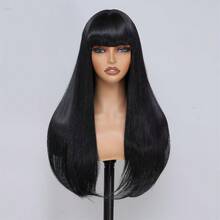 DDLong Black Wig With Bangs - Long Straight Black Wigs With Bangs For Women Heat Resistant Natural Looking Synthetic Wig For Halloween Daily Cosplay Party Use 22 Inch - 自然黑 - 查看 8